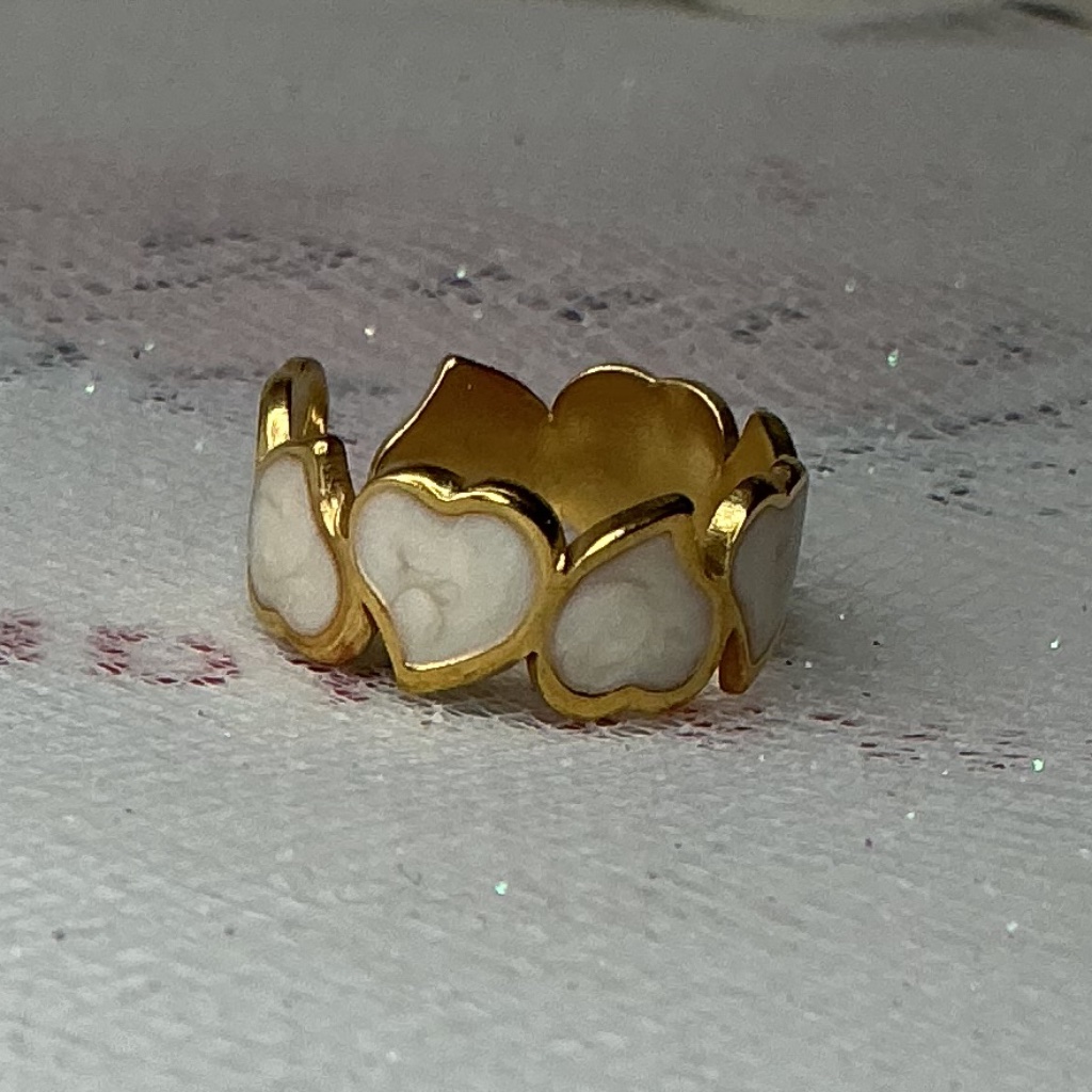 White Enamel Gold Heart Adjustable Stainless Steel Ring
